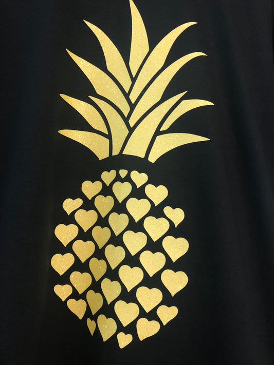 Black T-Shirt with yellow glitter pineapple