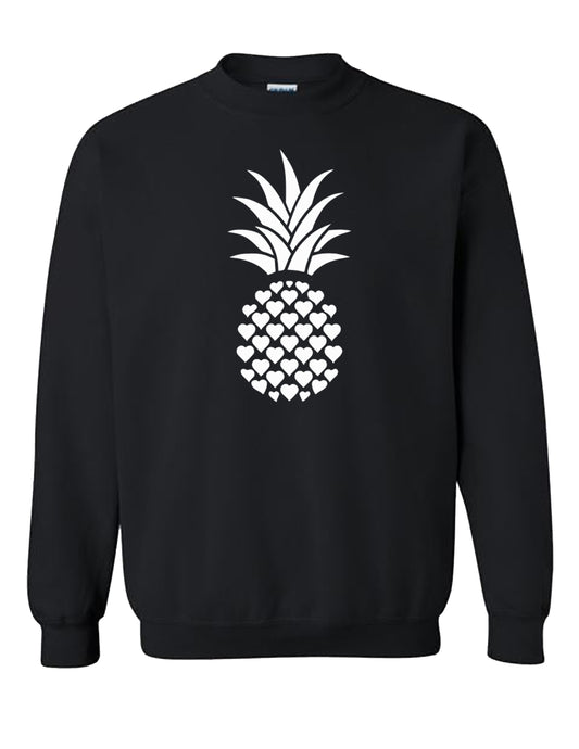 White Pineapple Glitter Print on Black Sweater